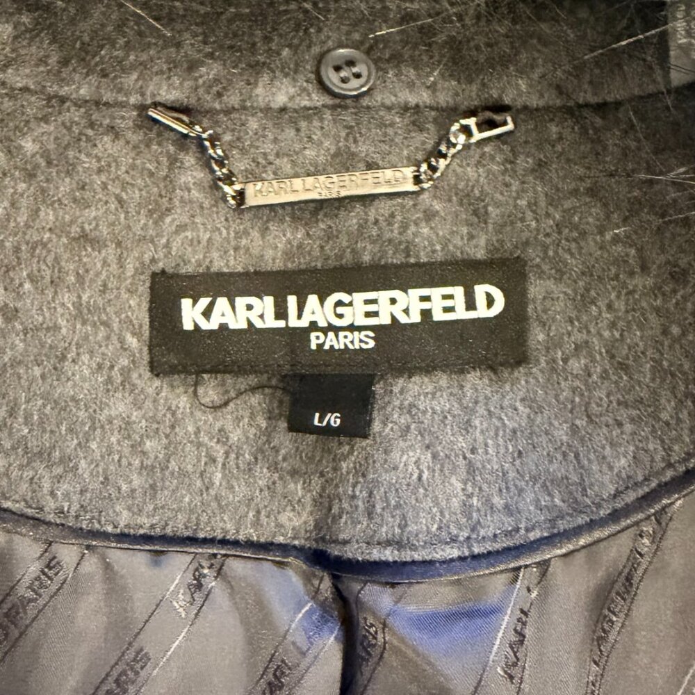 KARL LAGERFLED PARIS GRAY WOOL BLEND COAT WITH FAUX FUR COLLAR ~ NWT - Picture 8 of 12